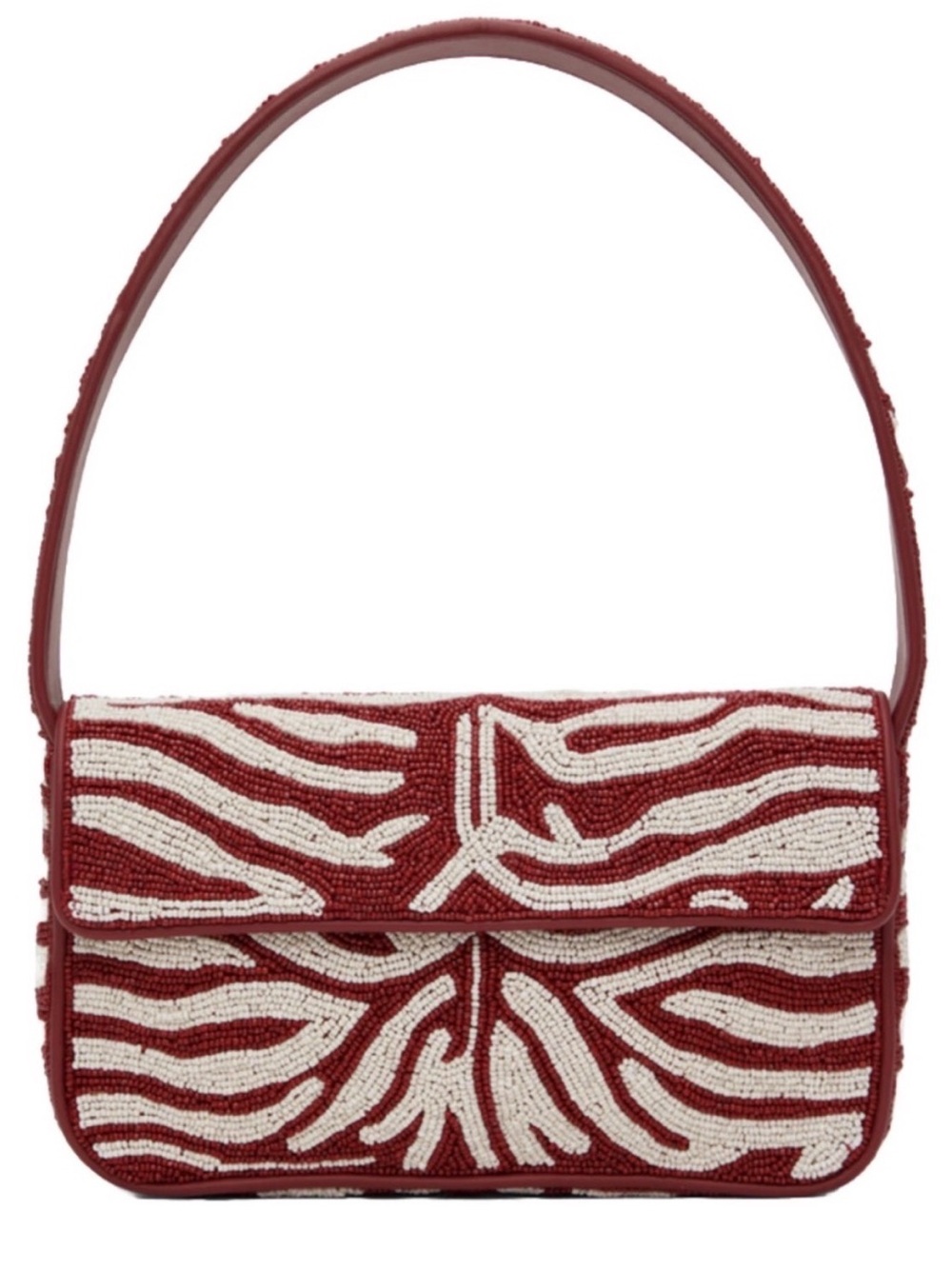 STAUD - Beaded Tommy Bag  Red & Ivory Zebra Pattern
